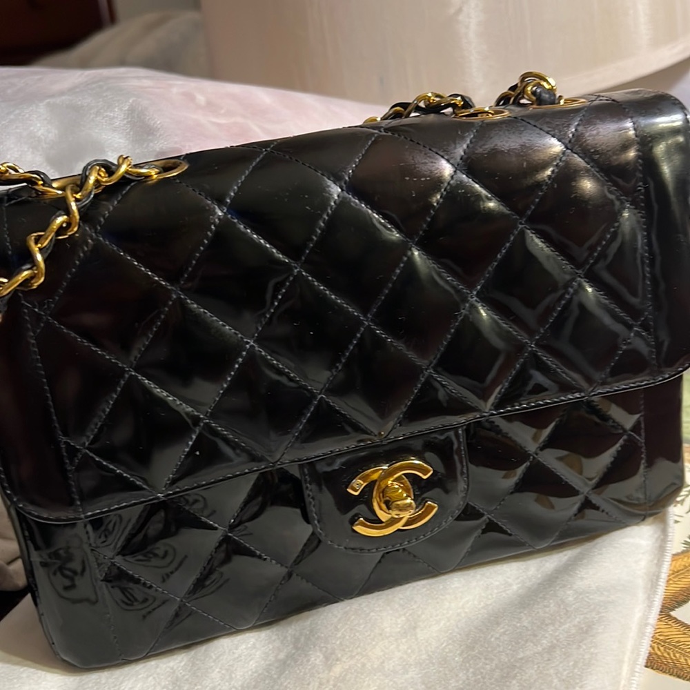 Chanel Classic flap double gold chain Diana patent bag